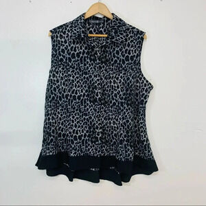 Signature Womans Blouse  1X‎ Leopard Print  Button Up  Flowy Boho Whimsy Goth